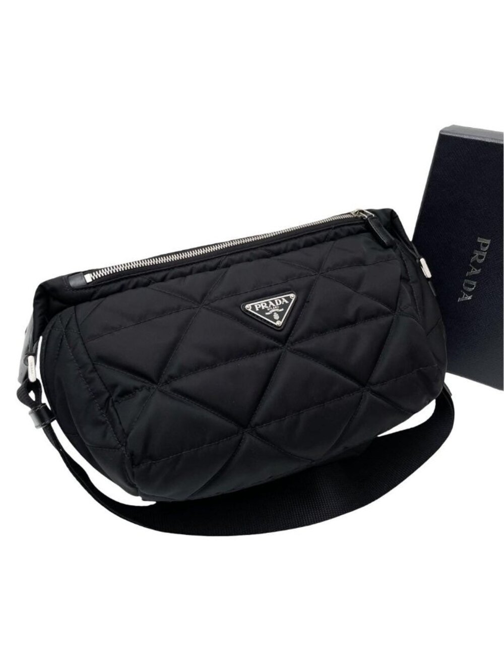 Prada Nylon Leather Padded Quilted Shoulder Bag Black